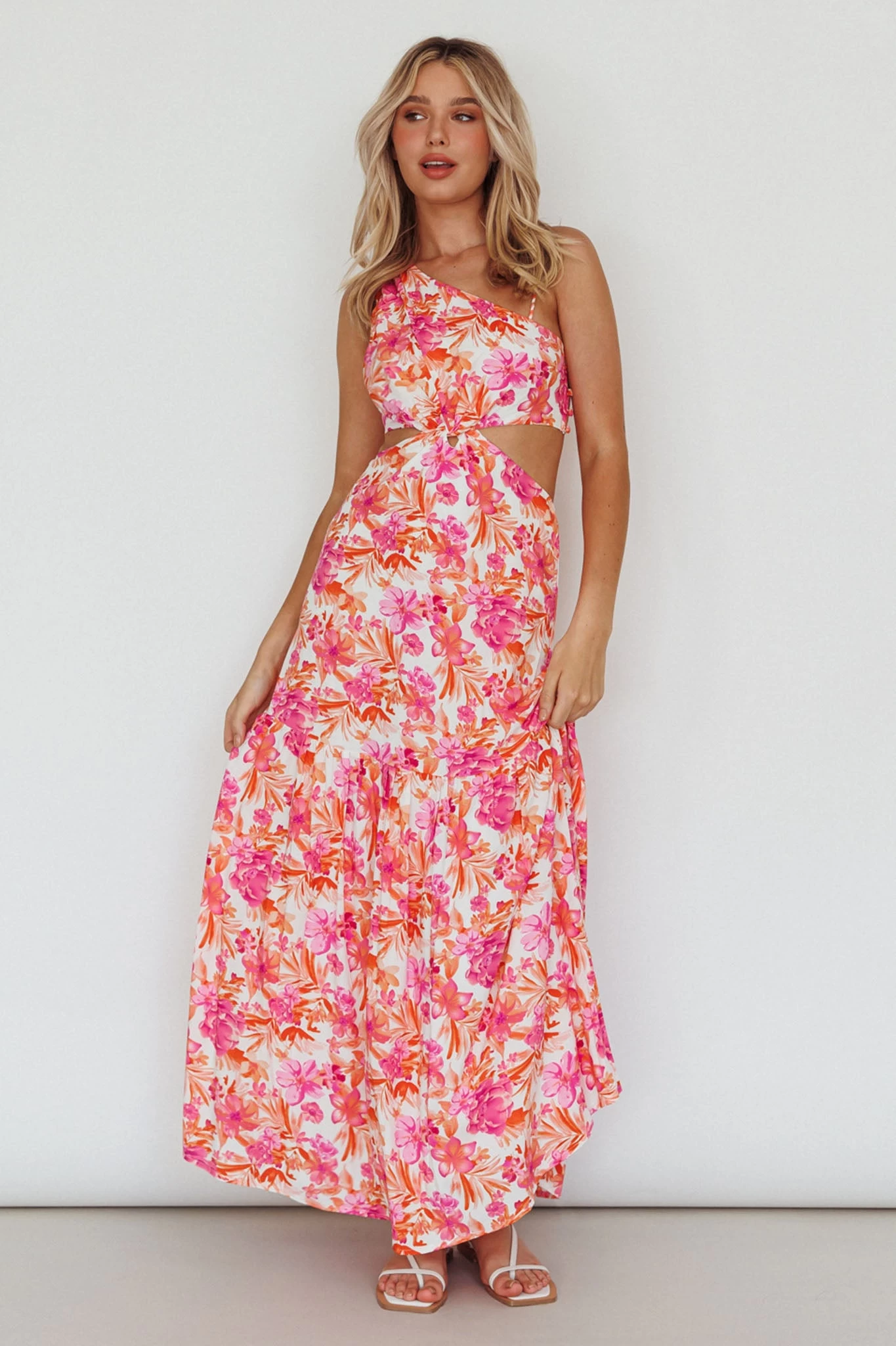 Evening Breeze Cut-Out Waist Maxi Dress Floral Pink - Image 5