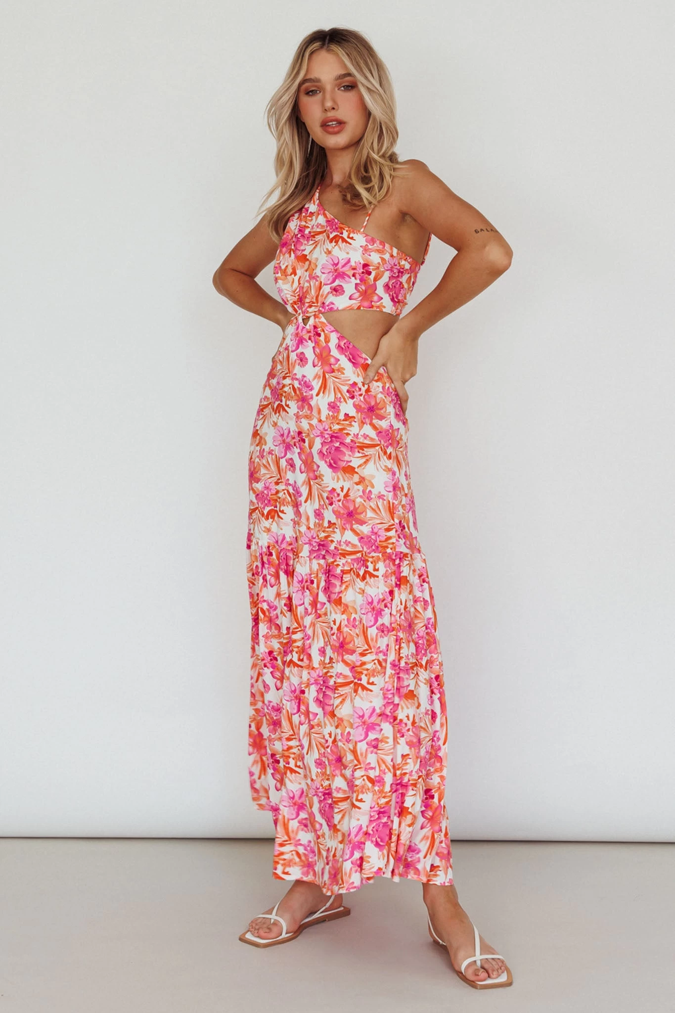 Evening Breeze Cut-Out Waist Maxi Dress Floral Pink - Image 6