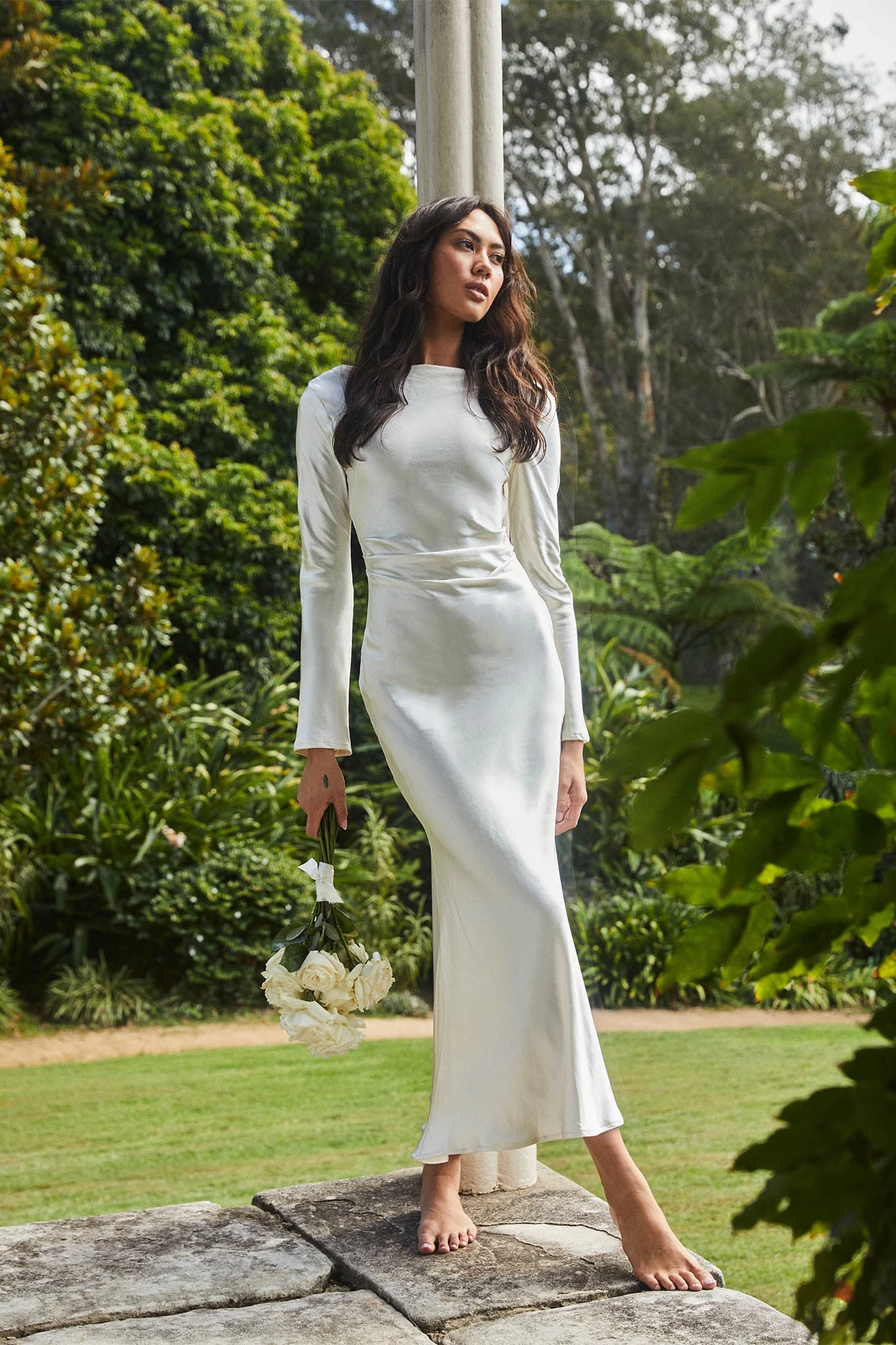 Loveland Cowl Back Midi Dress Oyster - Image 3