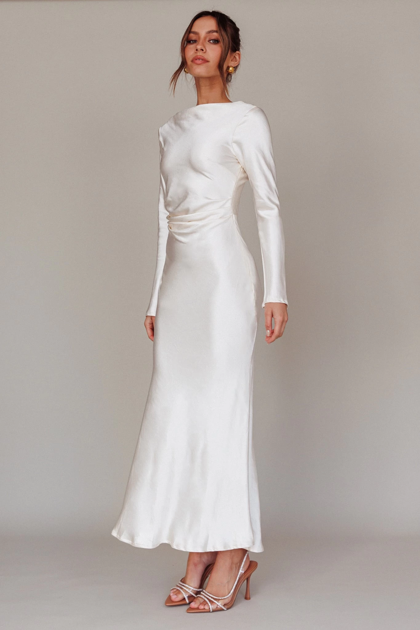 Loveland Cowl Back Midi Dress Oyster - Image 5