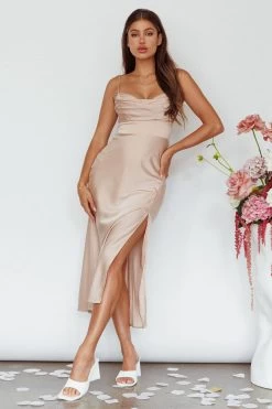 Giorgette Side Split Midi Dress Champagne