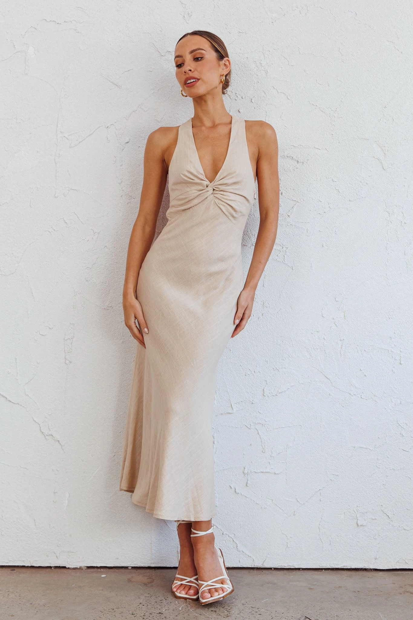 Coastal Charm Twist Back Maxi Dress Oat - Image 3