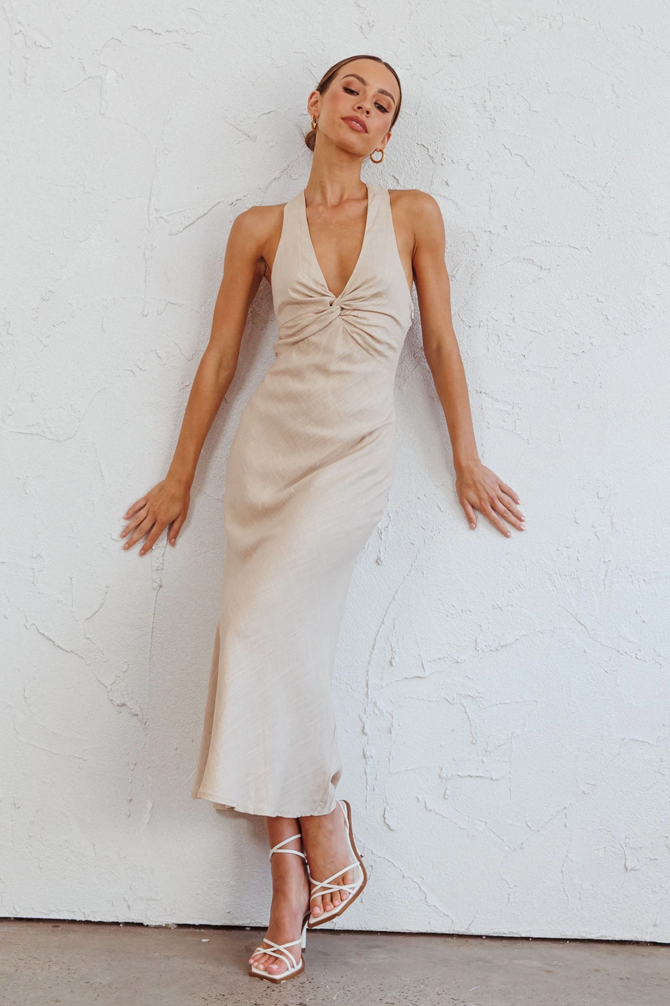 Coastal Charm Twist Back Maxi Dress Oat - Image 5