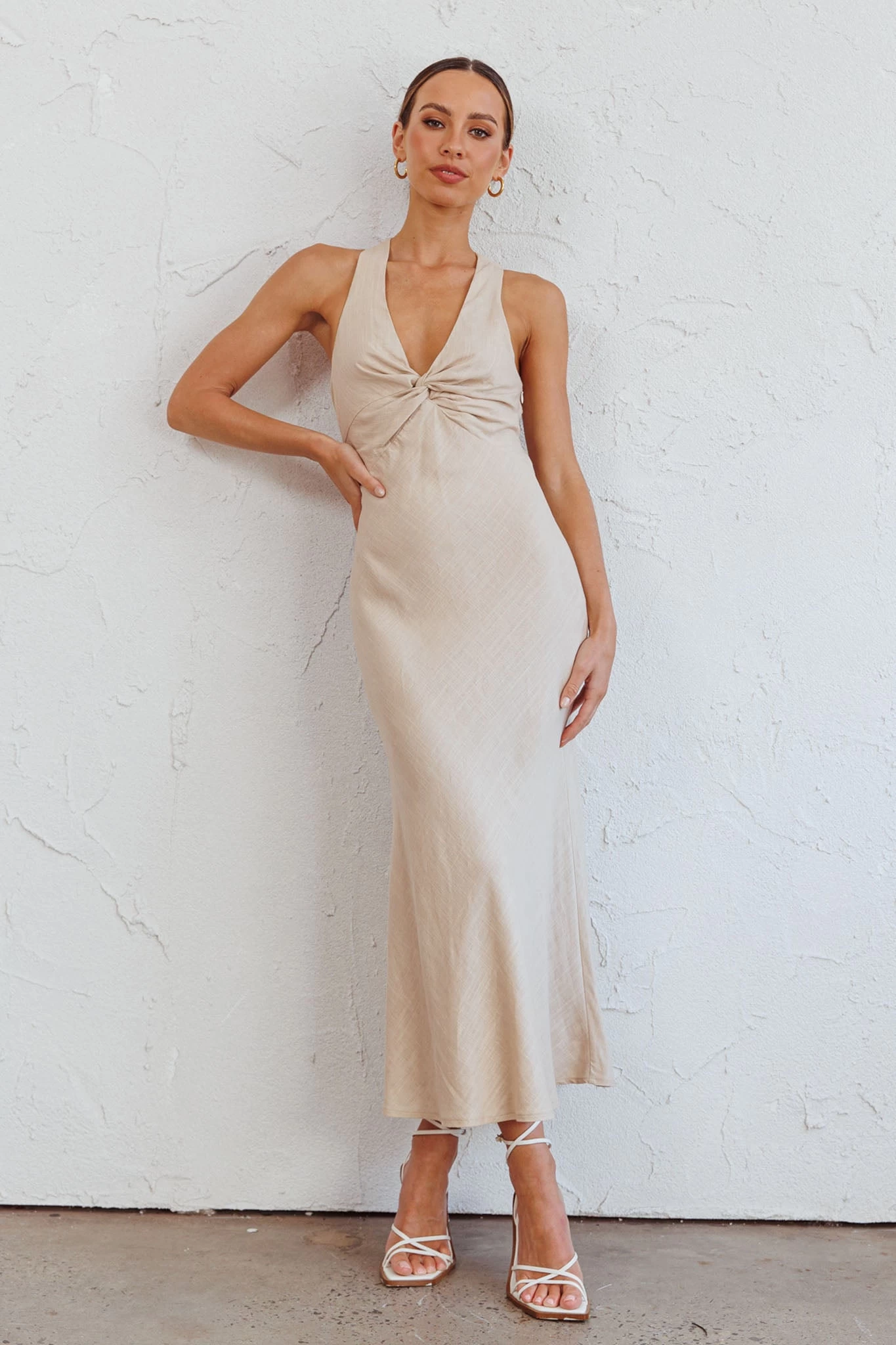 Coastal Charm Twist Back Maxi Dress Oat - Image 6