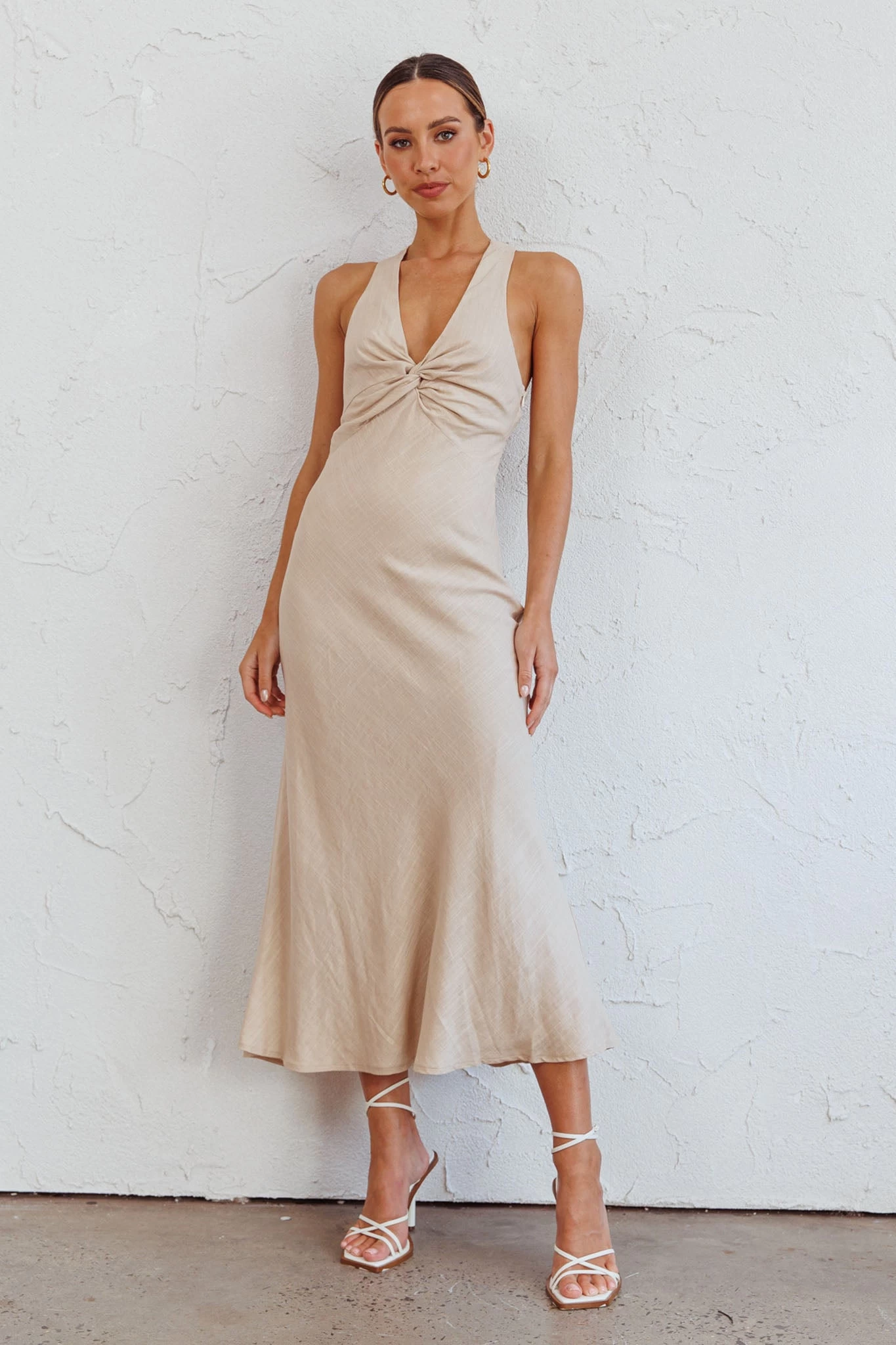 Coastal Charm Twist Back Maxi Dress Oat - Image 7