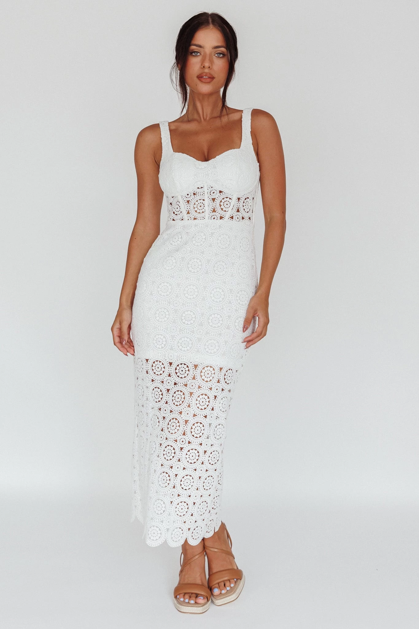 Milano Crochet Lace Midi Dress White - Image 3