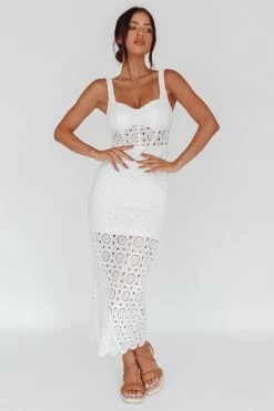 Milano Crochet Lace Midi Dress White