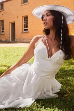 Nightingale Tiered Mesh Maxi Dress White