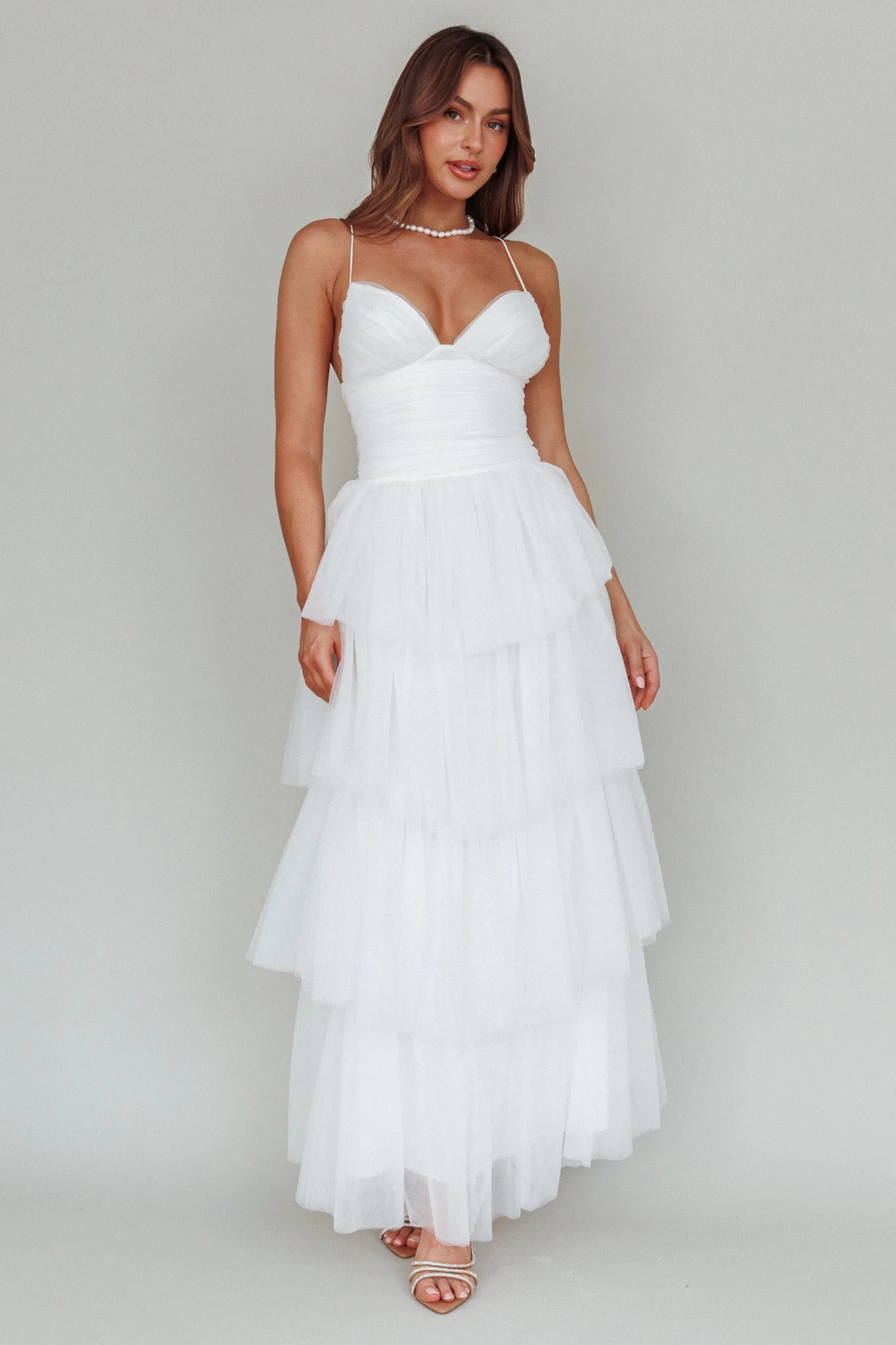 Nightingale Tiered Mesh Maxi Dress White - Image 14