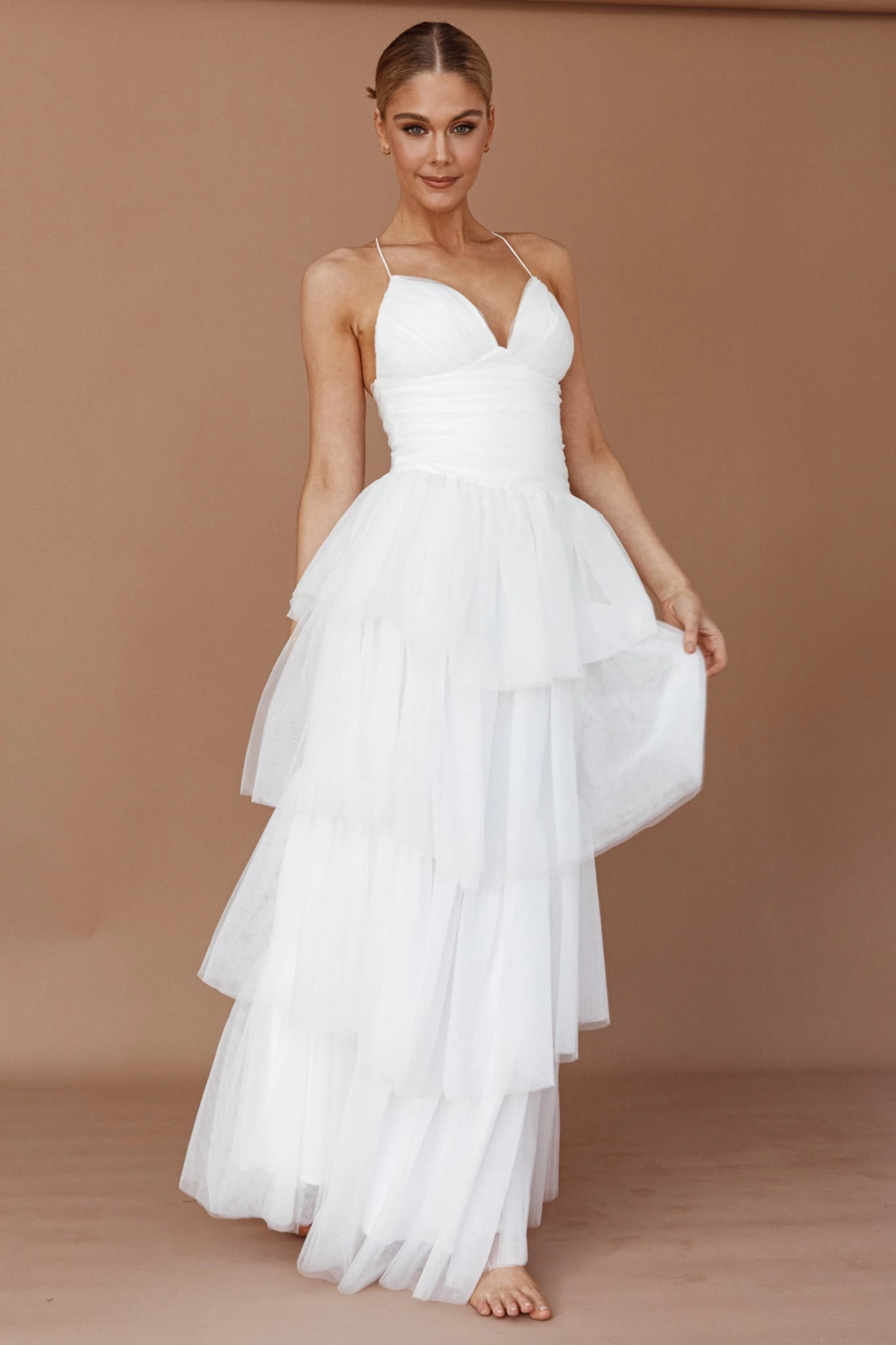 Nightingale Tiered Mesh Maxi Dress White - Image 4