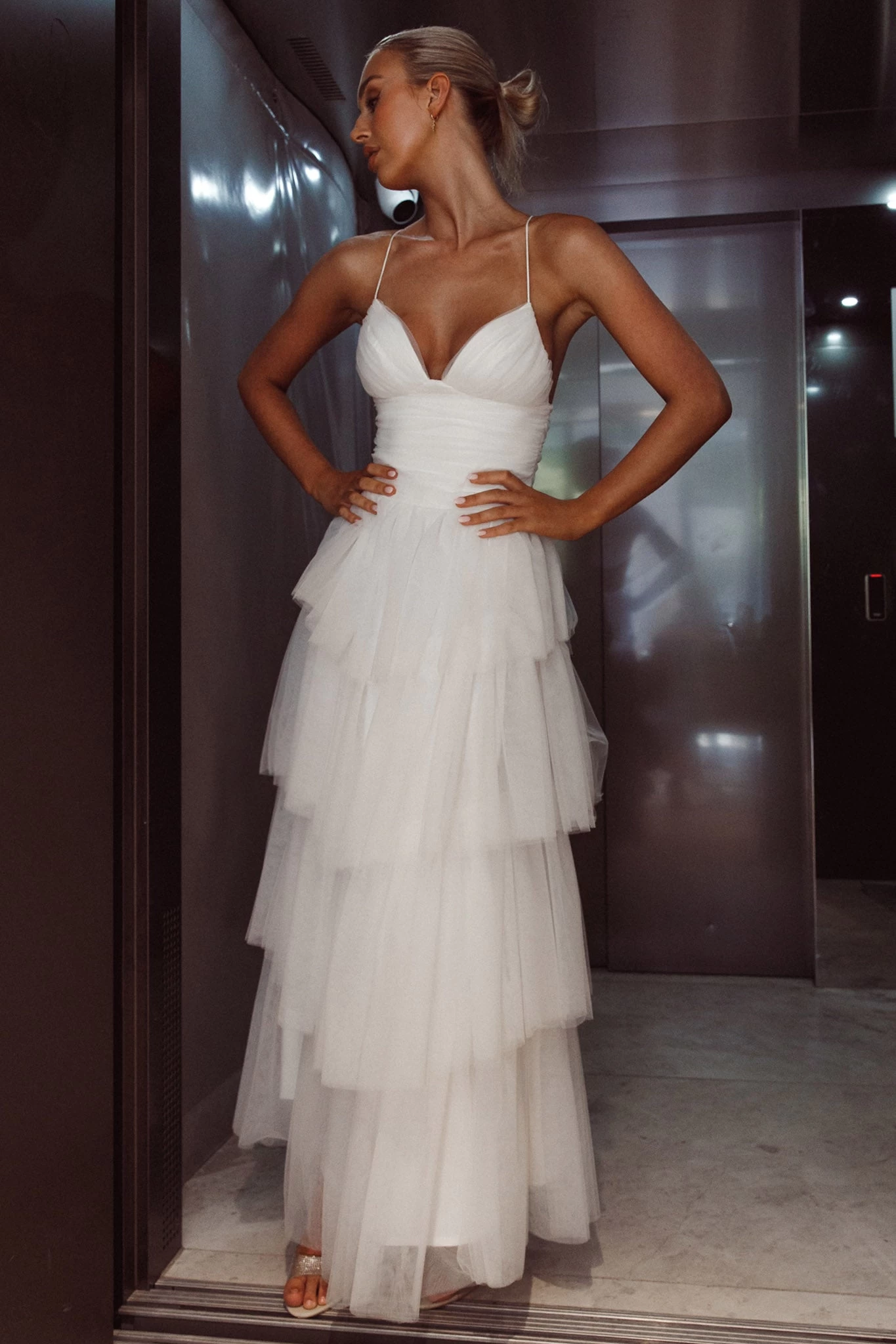 Nightingale Tiered Mesh Maxi Dress White - Image 6