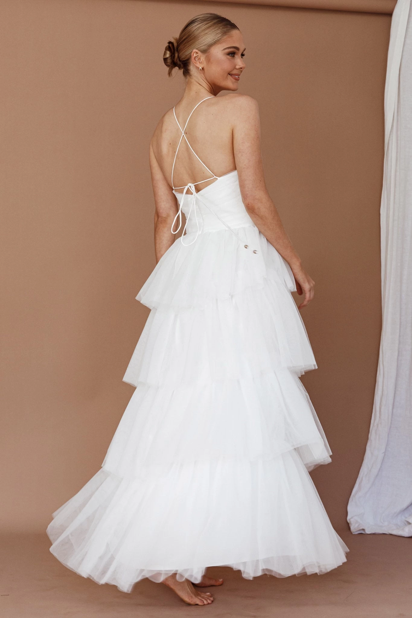 Nightingale Tiered Mesh Maxi Dress White - Image 5