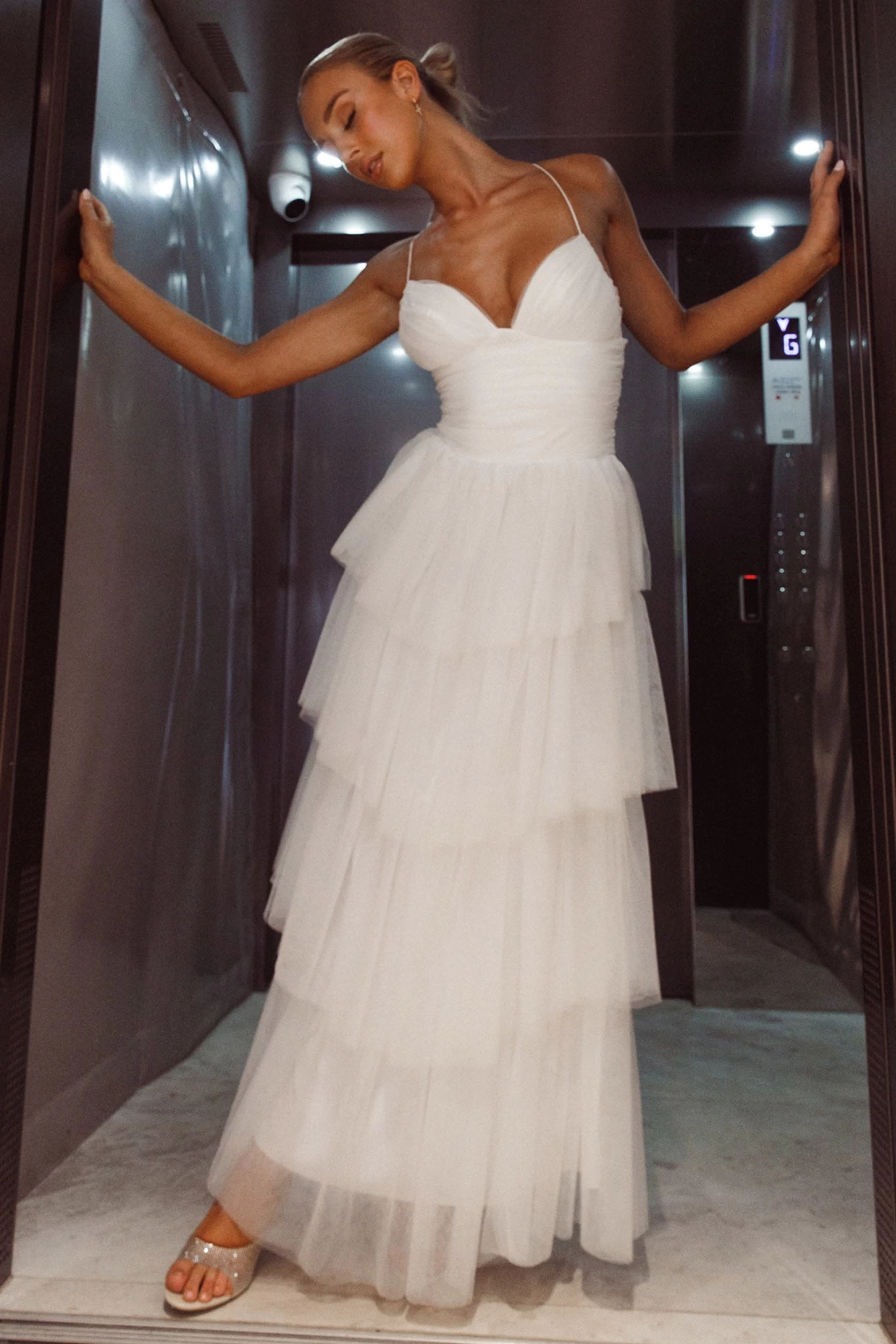 Nightingale Tiered Mesh Maxi Dress White - Image 8