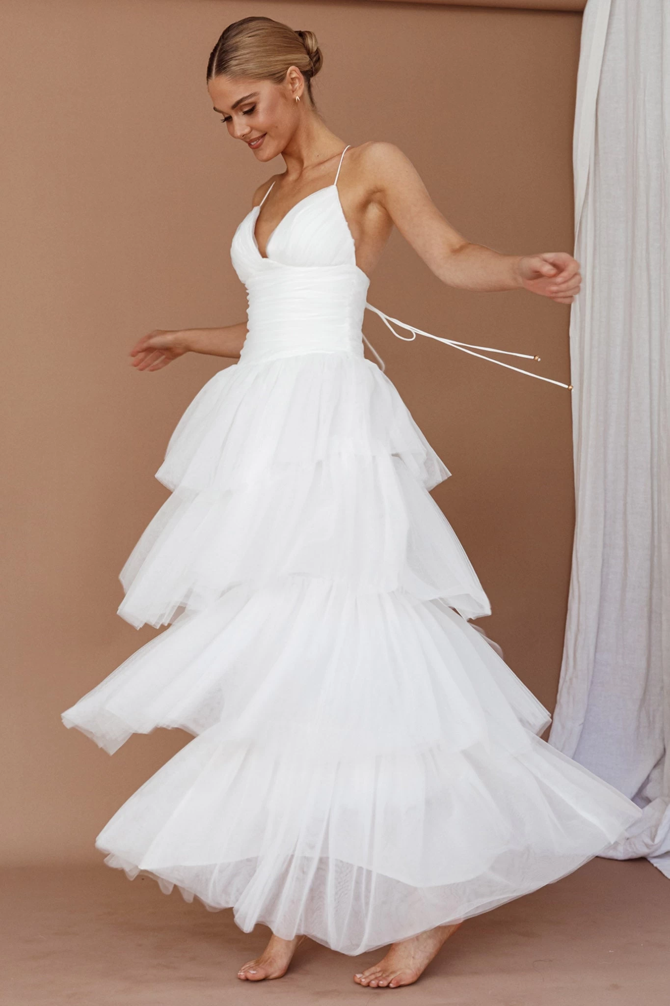 Nightingale Tiered Mesh Maxi Dress White - Image 9