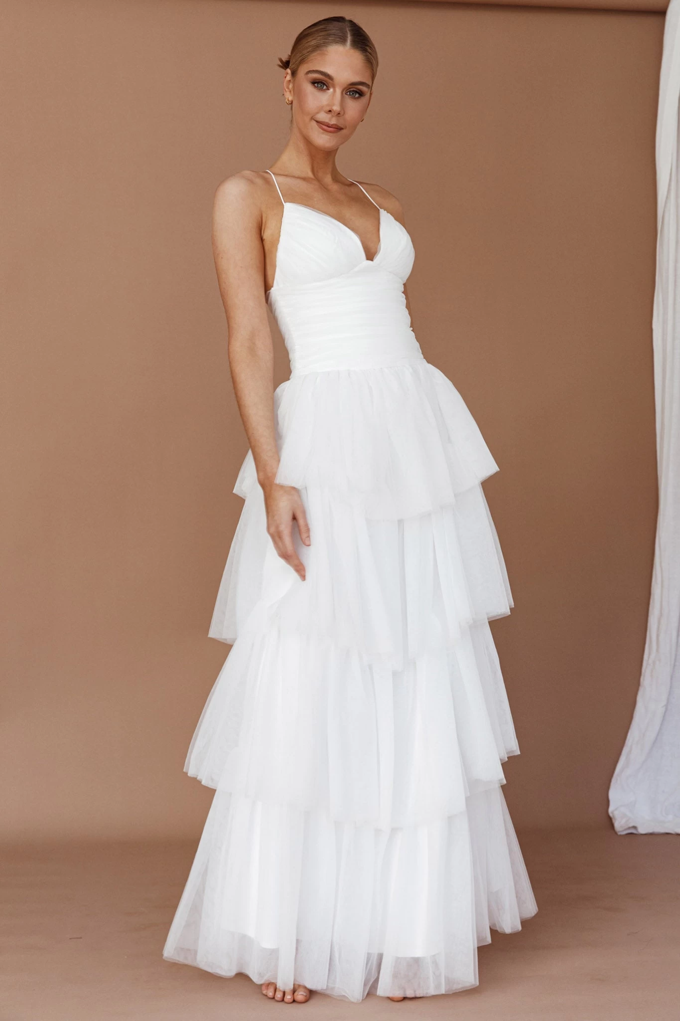 Nightingale Tiered Mesh Maxi Dress White - Image 10