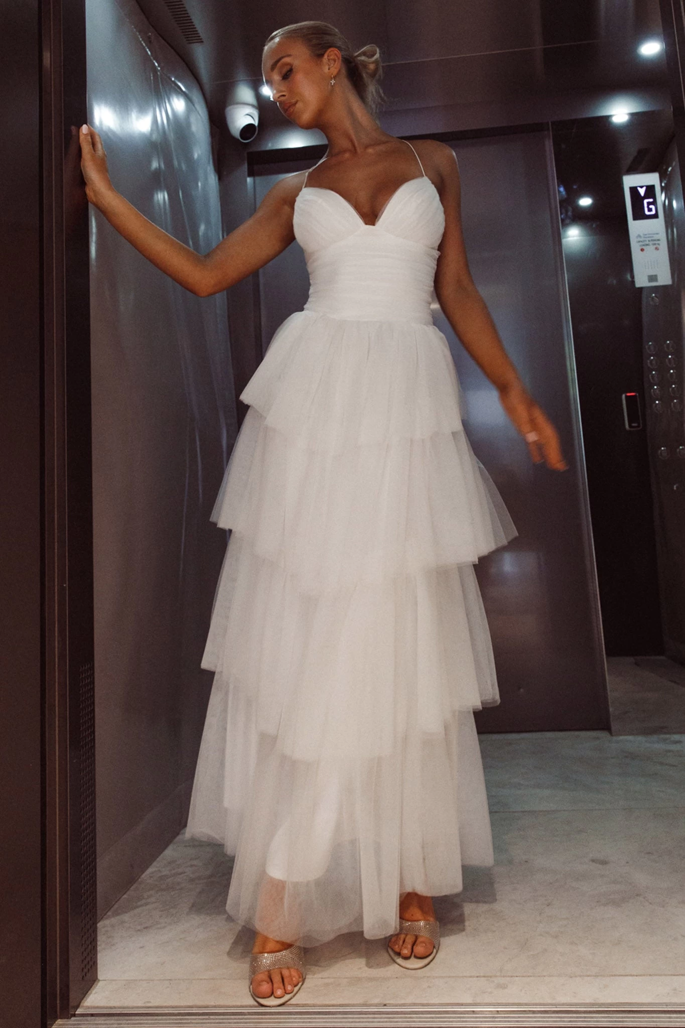 Nightingale Tiered Mesh Maxi Dress White - Image 2