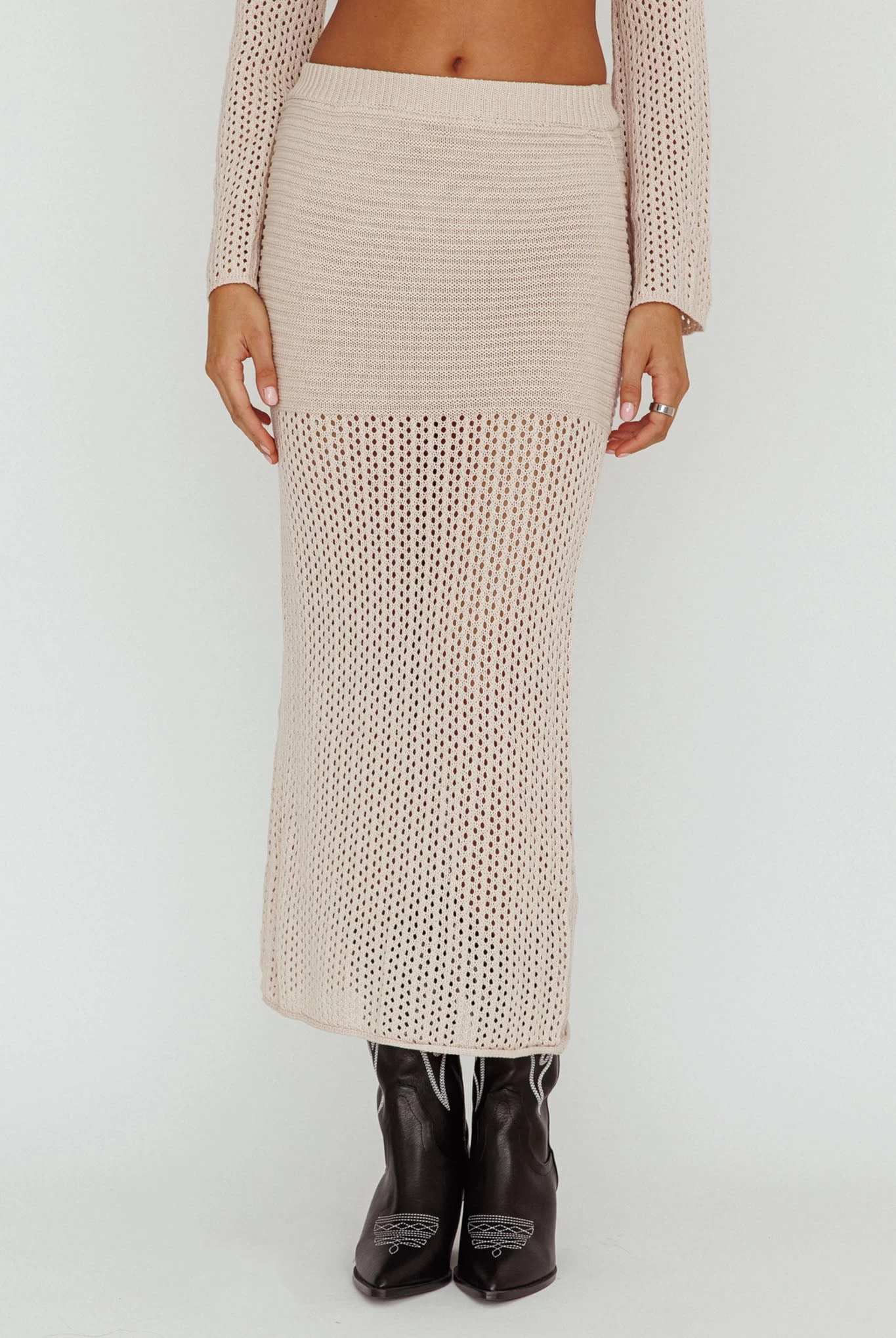 Bayside Crochet Midi Skirt Beige - Image 4