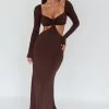 Vienna Long Sleeve Cut-Out Waist Maxi Dress Chocolate