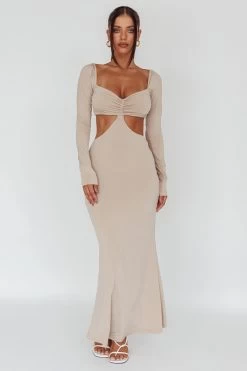 Vienna Long Sleeve Cut-Out Waist Maxi Dress Oat