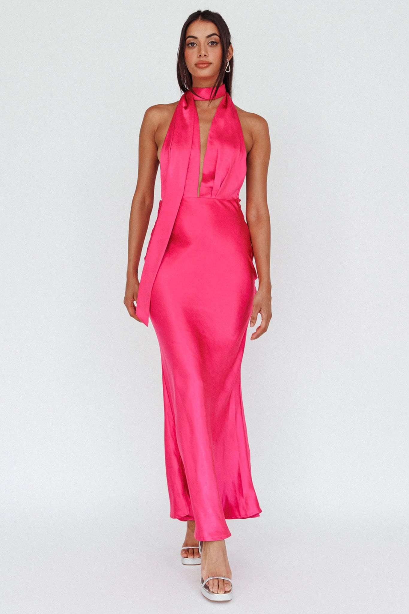 Italia Azure Halterneck Maxi Dress Hot Pink - Image 4