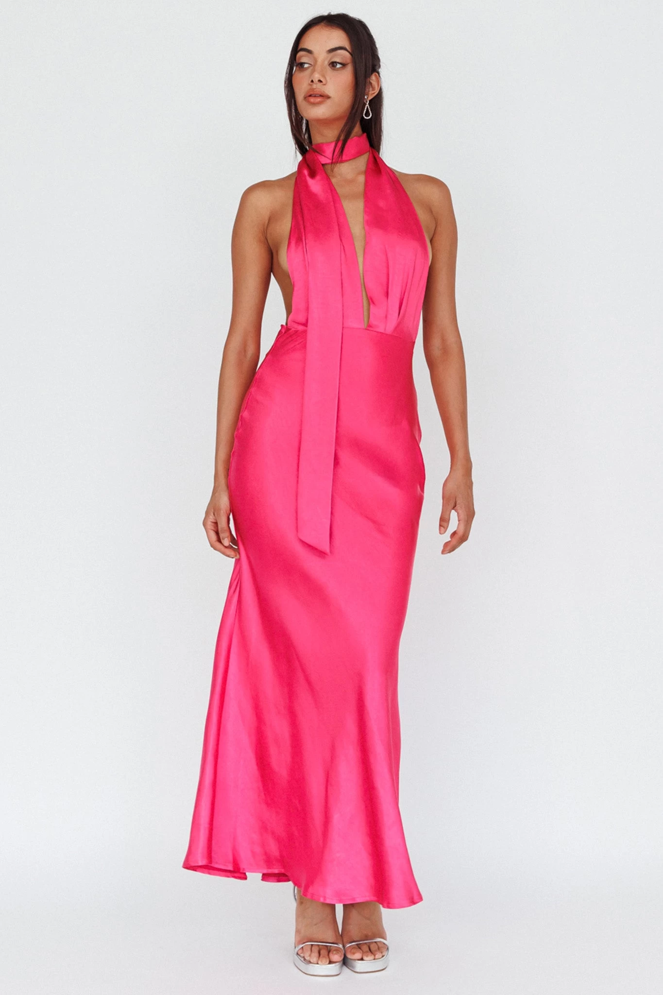 Italia Azure Halterneck Maxi Dress Hot Pink - Image 3