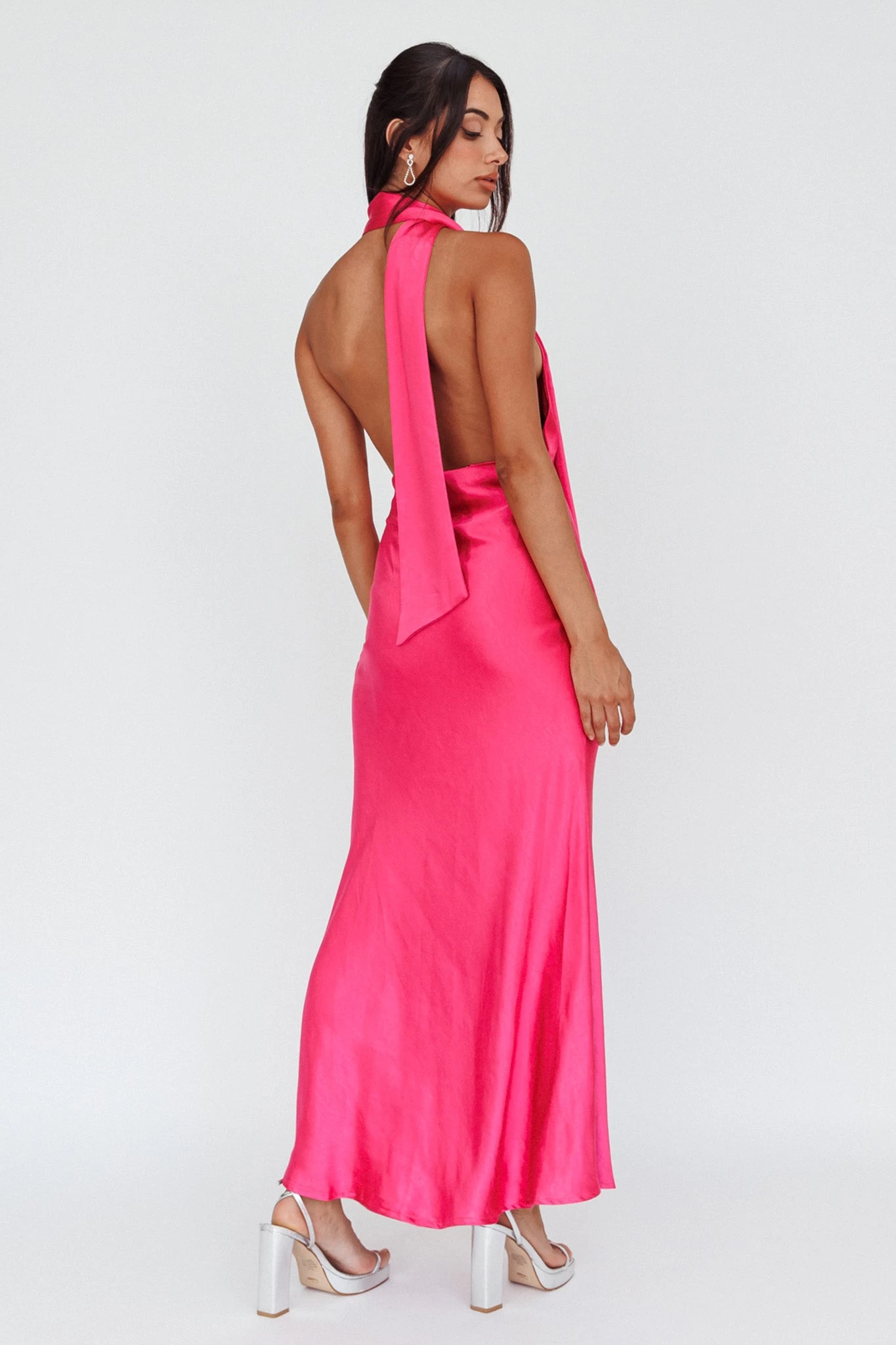 Italia Azure Halterneck Maxi Dress Hot Pink - Image 2