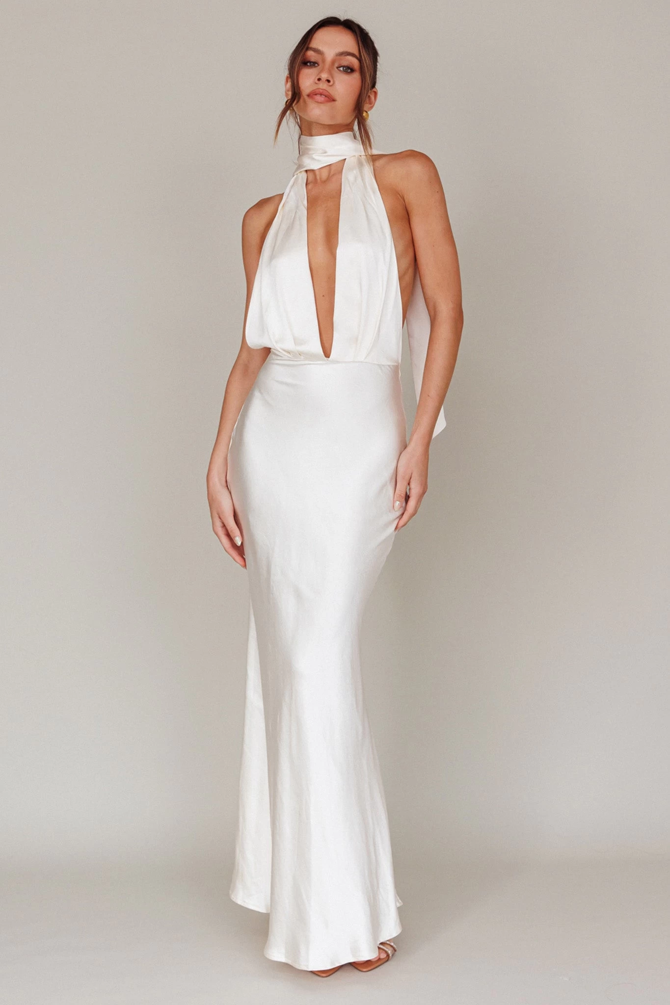 Italia Azure Halterneck Maxi Dress Oyster - Image 6