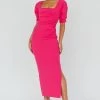 Valette Puff Sleeve Midi Dress Magenta