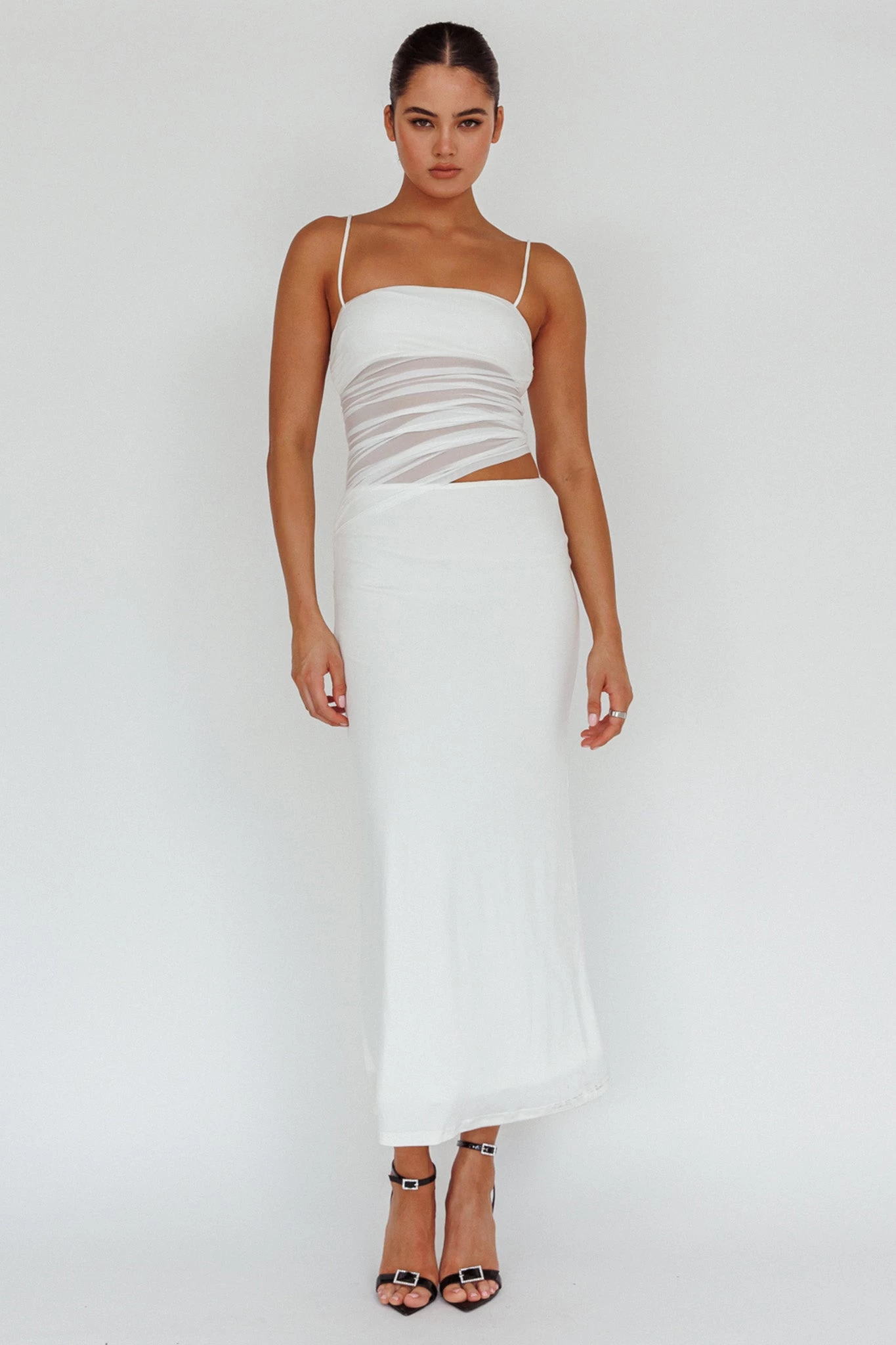 Lorely Ruched Bodice Midi Dress Vanilla - Image 3