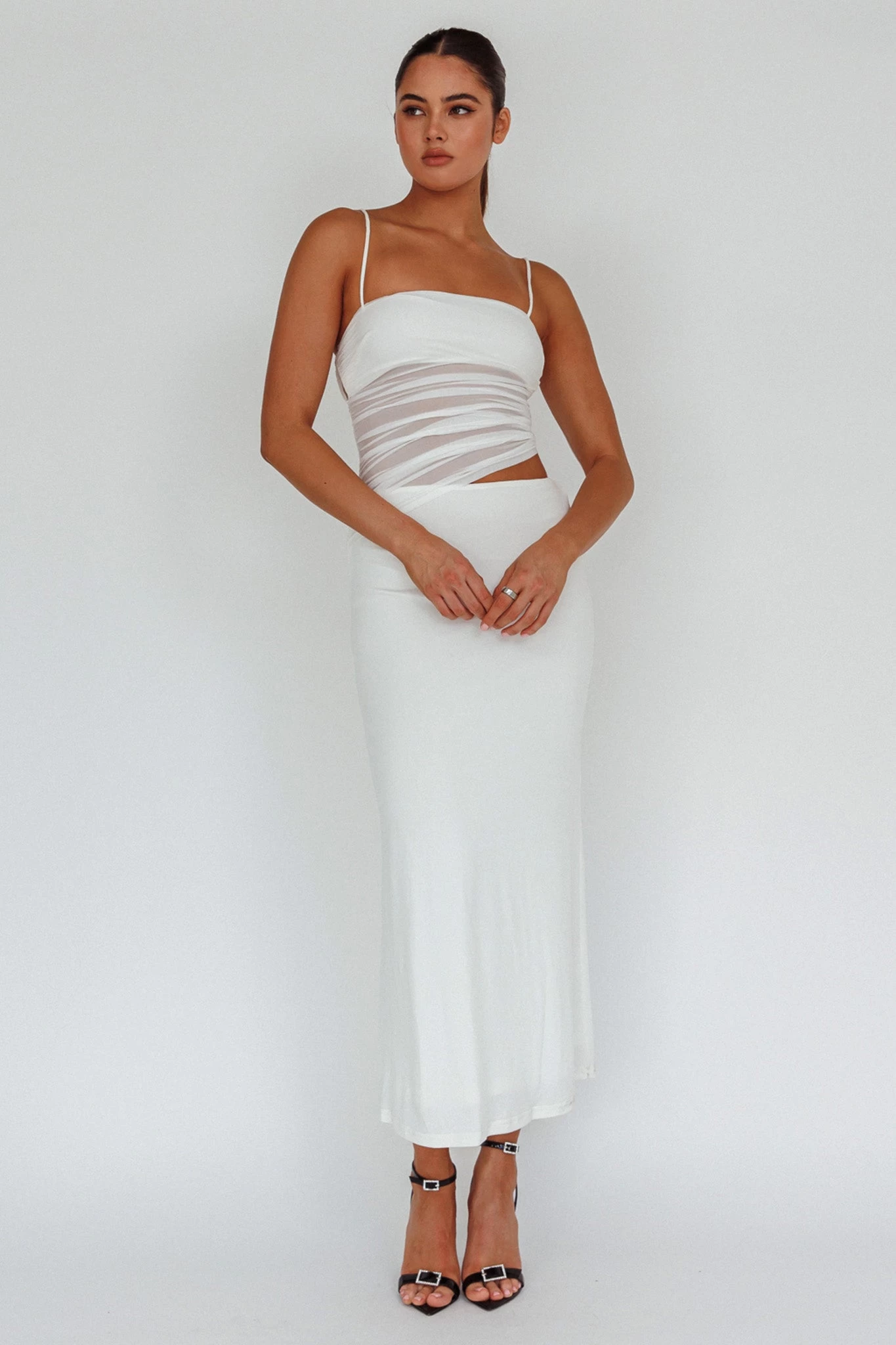 Lorely Ruched Bodice Midi Dress Vanilla - Image 5