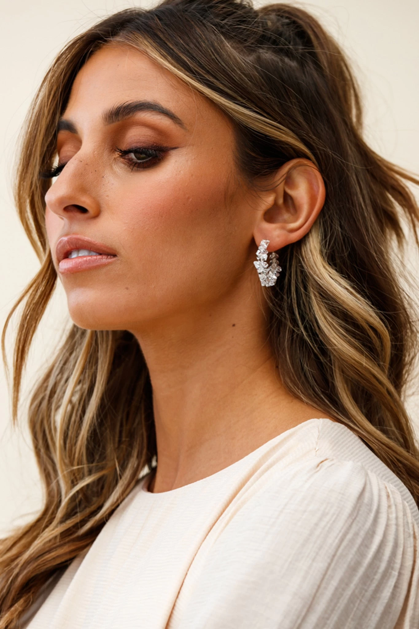 Hartley Clear Polished Stone Hoop Earrings - Image 3