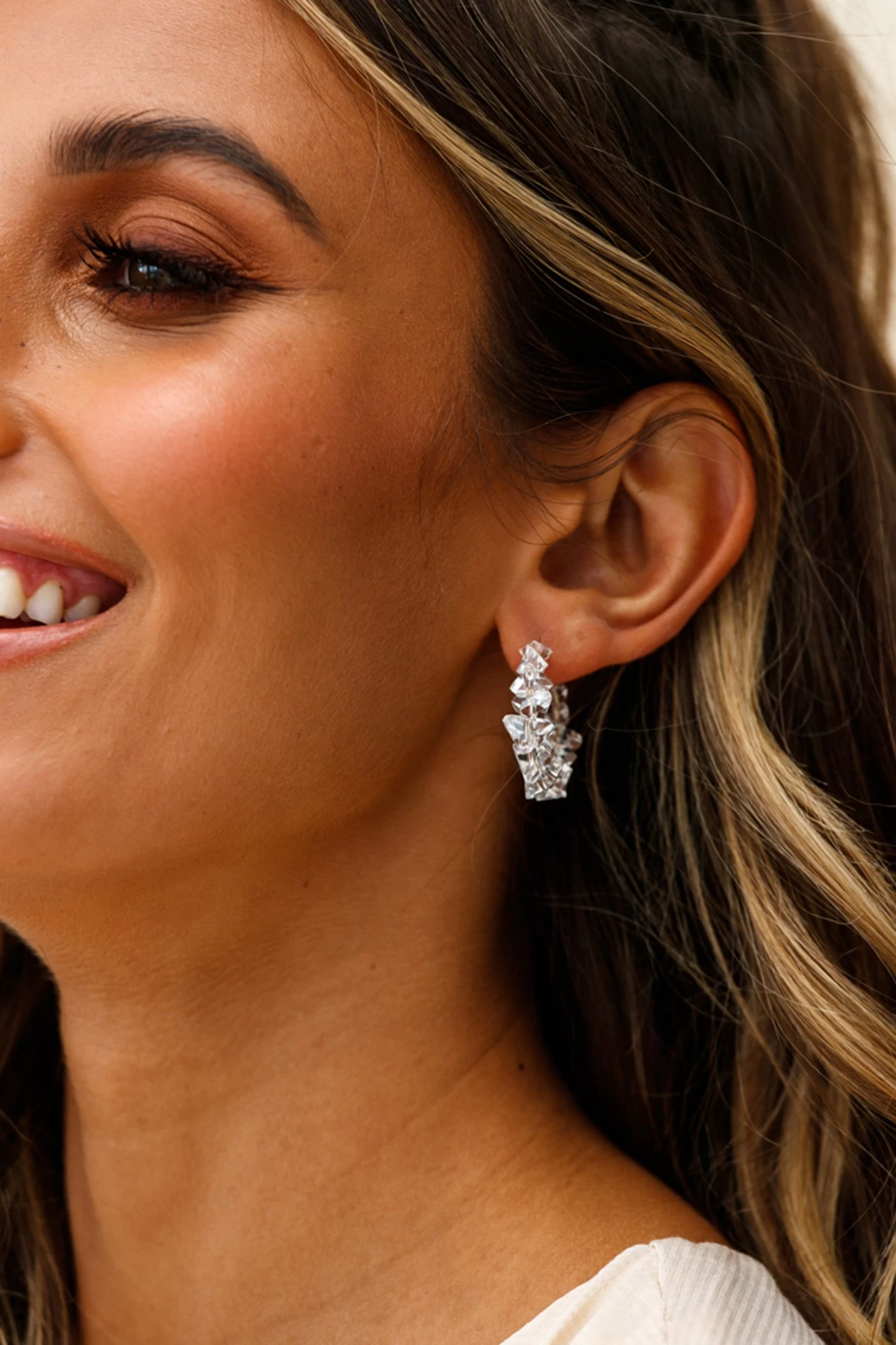 Hartley Clear Polished Stone Hoop Earrings - Image 2