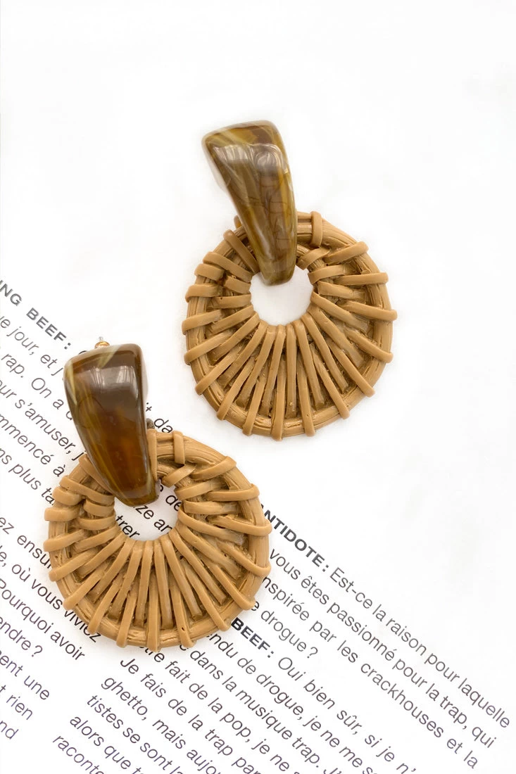 Zulu Faux Straw Earrings Tan - Image 4