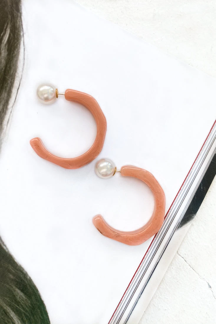 Sydney Perspex Hoop Pearl Back Earrings Rose - Image 4