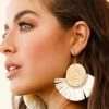 Kenya Diamante Accent Woven Straw Earrings Natural