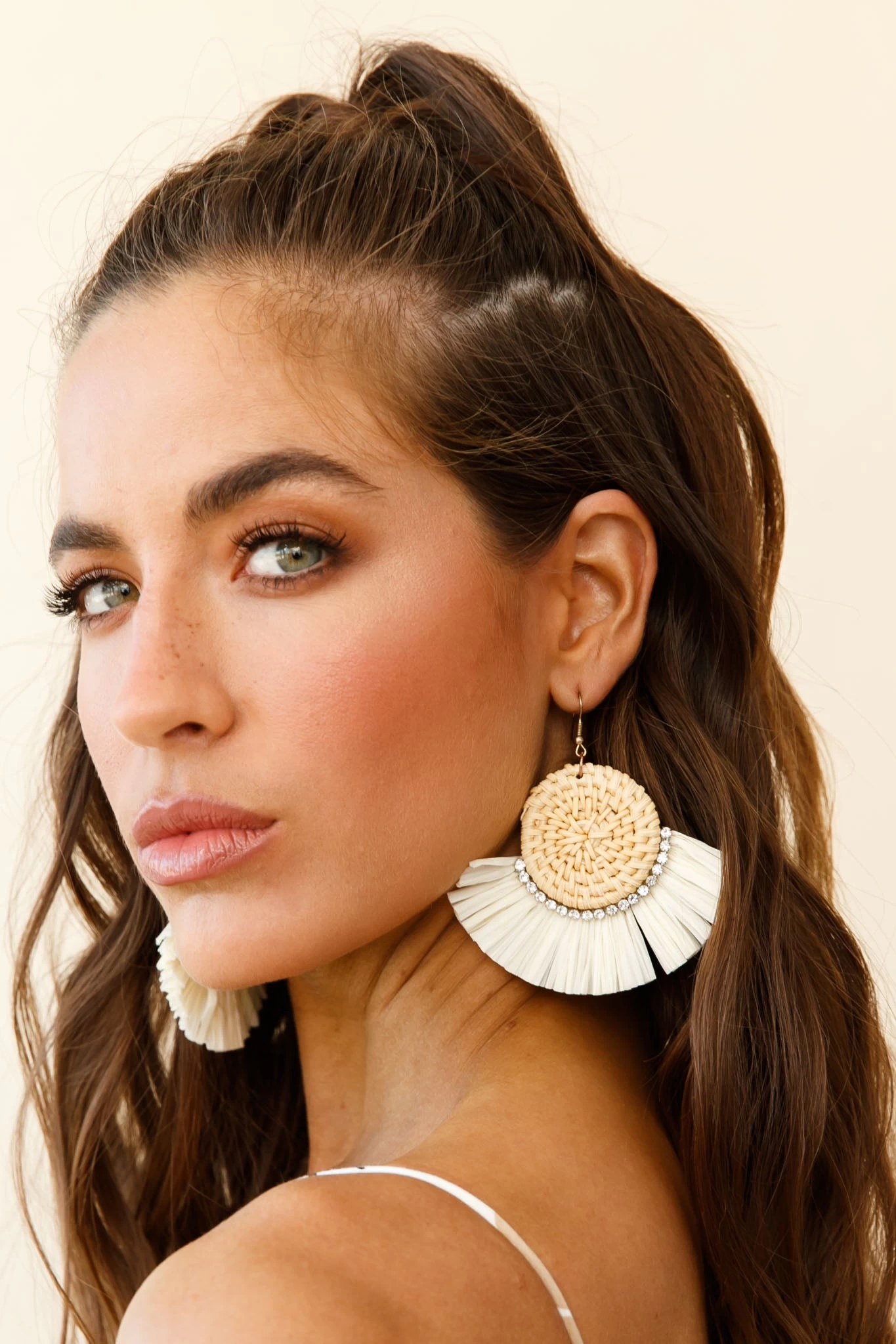 Kenya Diamante Accent Woven Straw Earrings Natural - Image 2