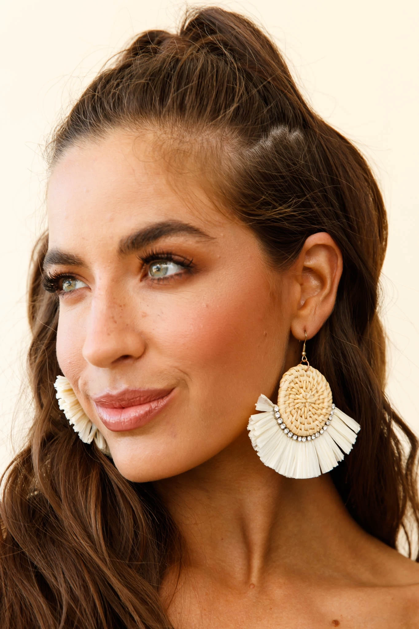 Kenya Diamante Accent Woven Straw Earrings Natural - Image 4