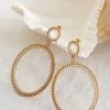 Lucienne Oval Drop Pearl Earrings Gold