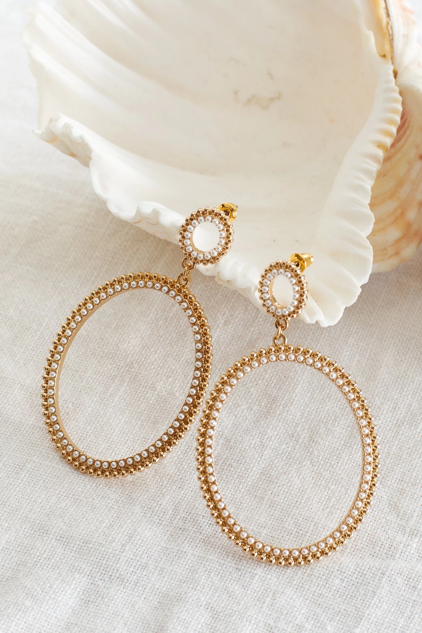 Lucienne Oval Drop Pearl Earrings Gold