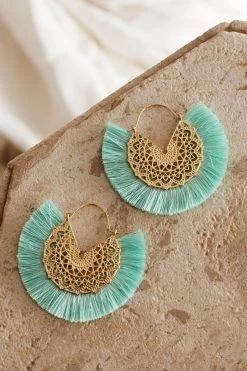 Bali Gold Filigree Fringing Earrings Sage