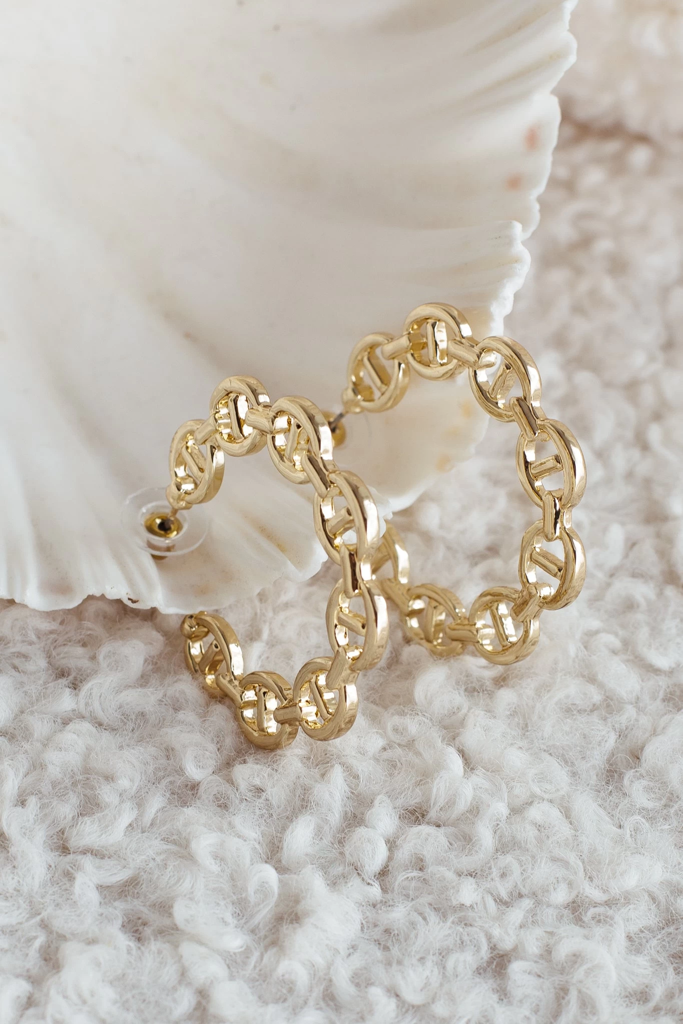 Haven Anchor Link Hoop Earrings Gold - Image 2