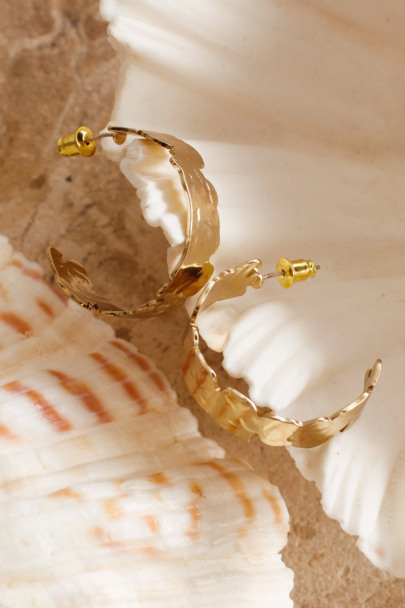 Shari Textured Half Hoop Earrings Gold - Image 3