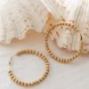 Nala Wooden Bead Hoop Earrings Beige