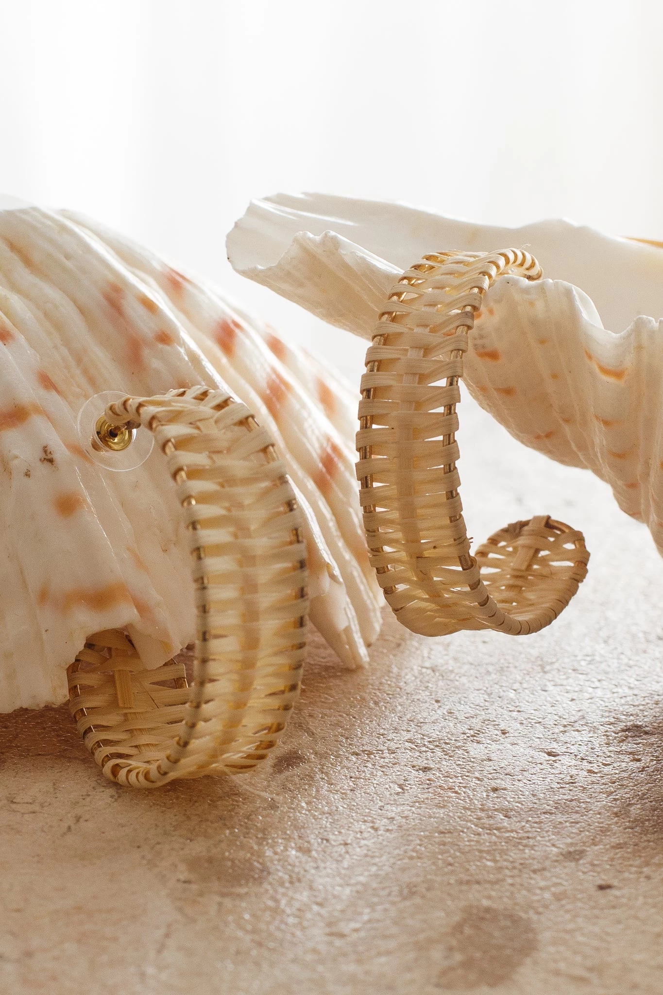 Trinidad Half Hoop Rattan Earrings Beige