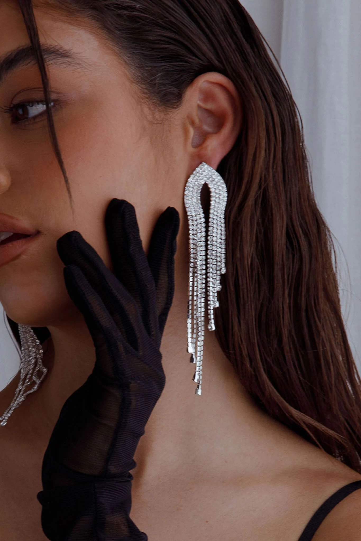 Khloe Diamante Tassel Earrings Silver - Image 2