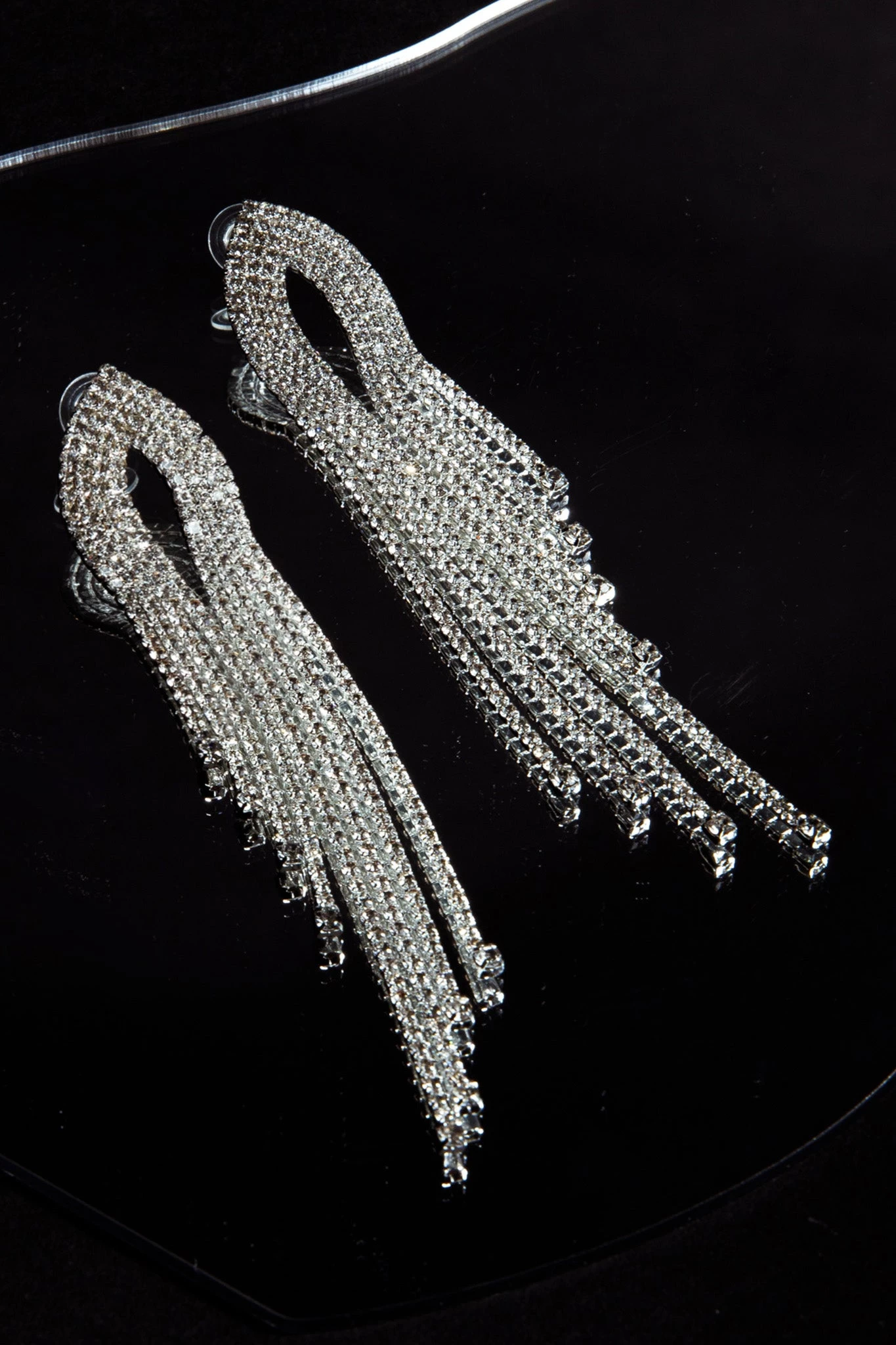 Khloe Diamante Tassel Earrings Silver - Image 4