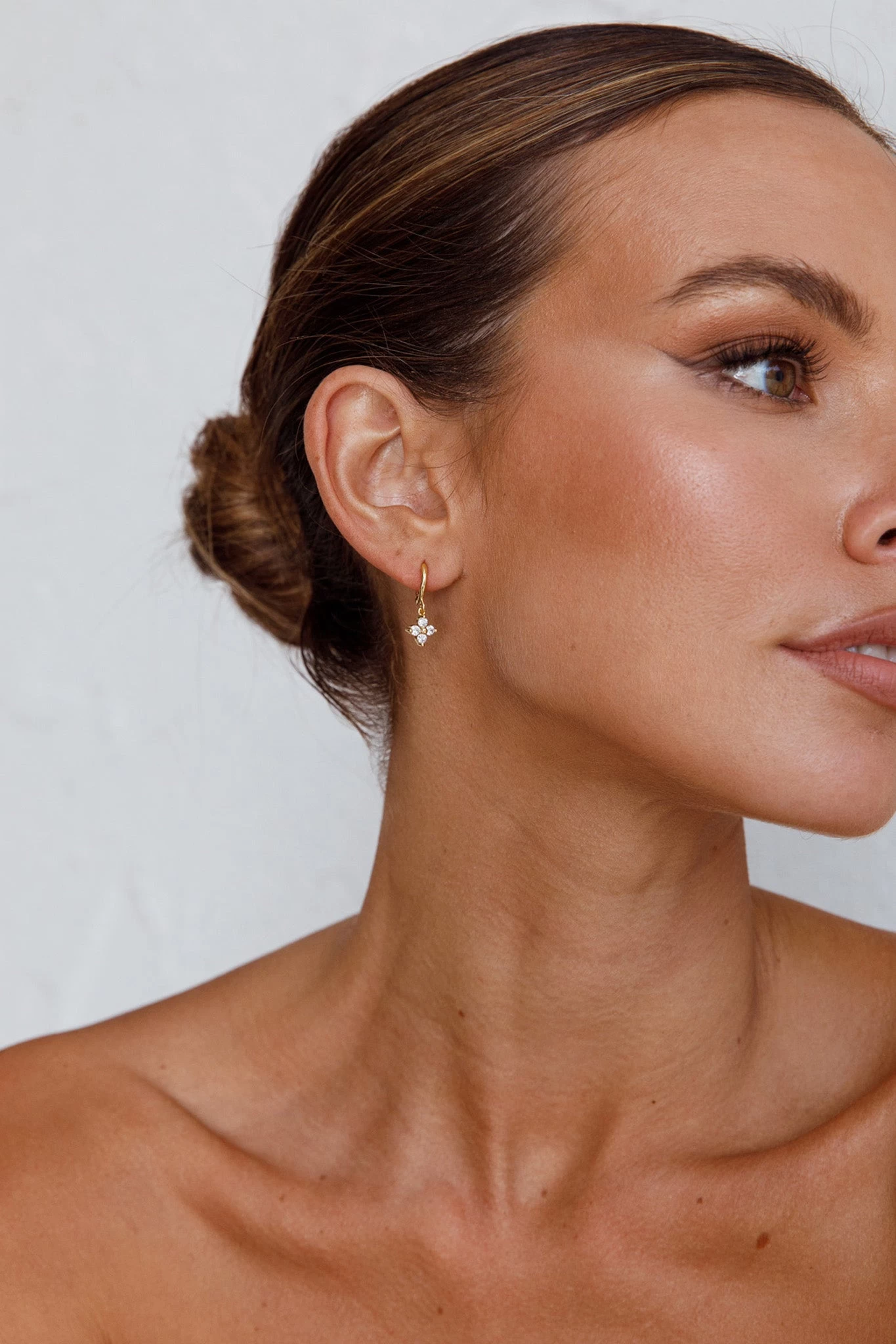 Dexter Clover Diamante Drop Hoop Earrings Gold - Image 3