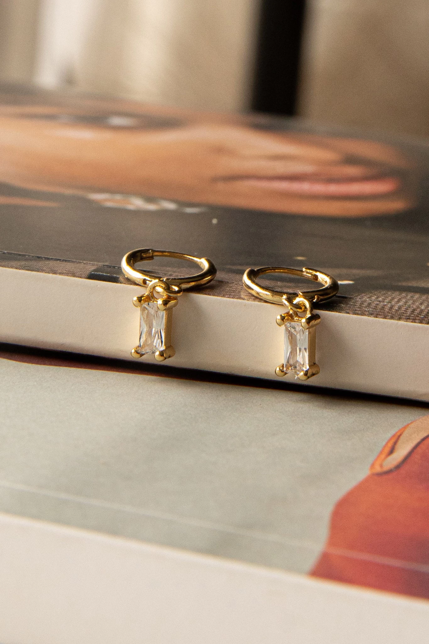 April Diamante Drop Hoop Earrings Clear - Image 2