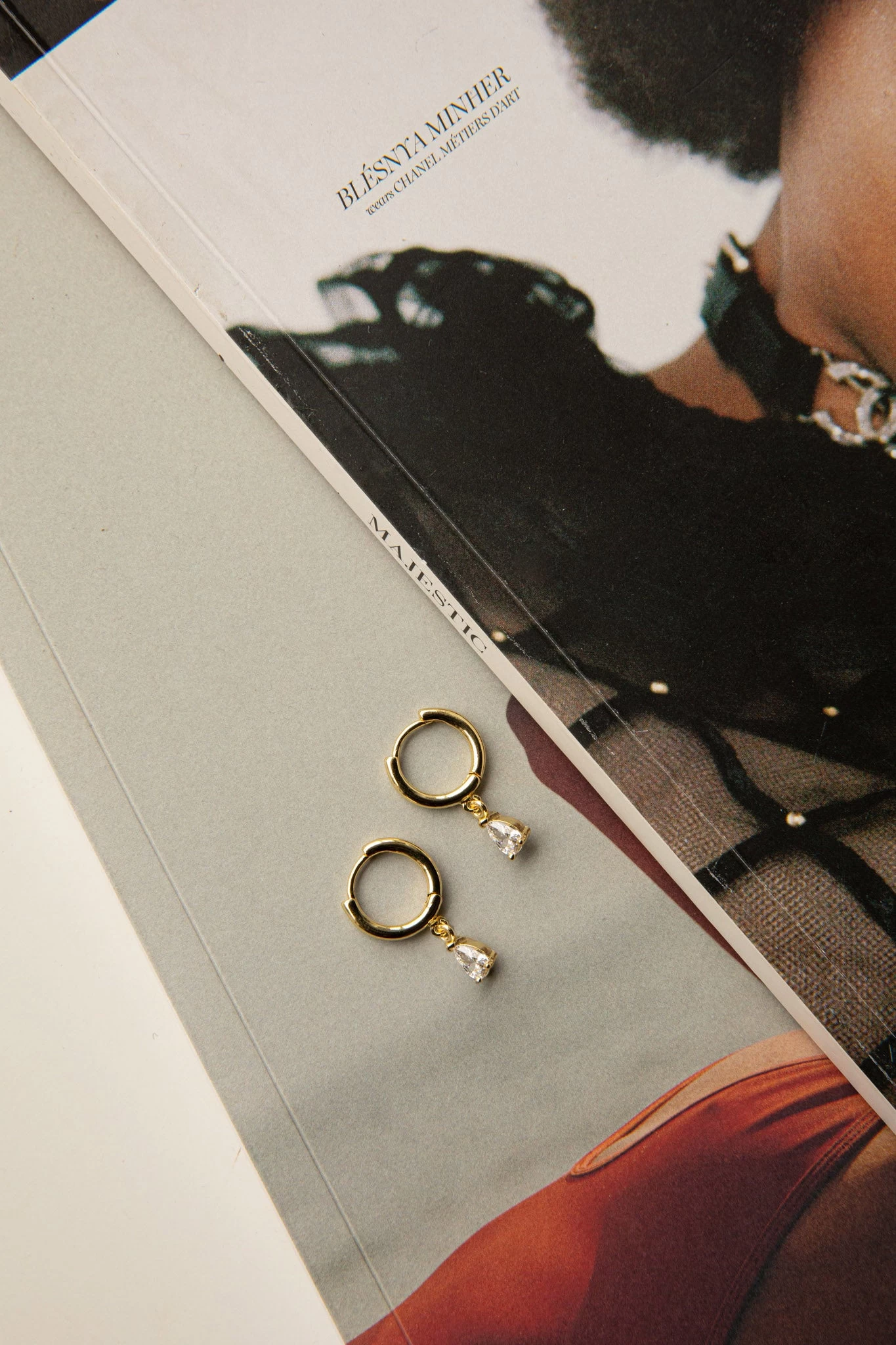 Teary Drop Diamante Hoop Earrings Gold - Image 3