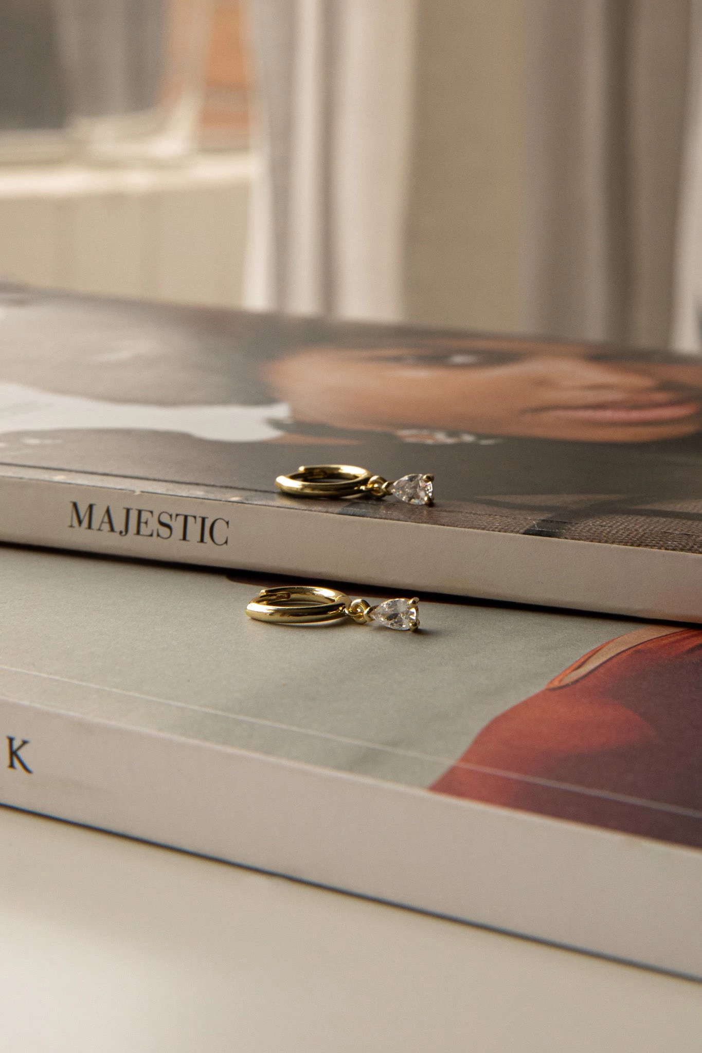 Teary Drop Diamante Hoop Earrings Gold - Image 4